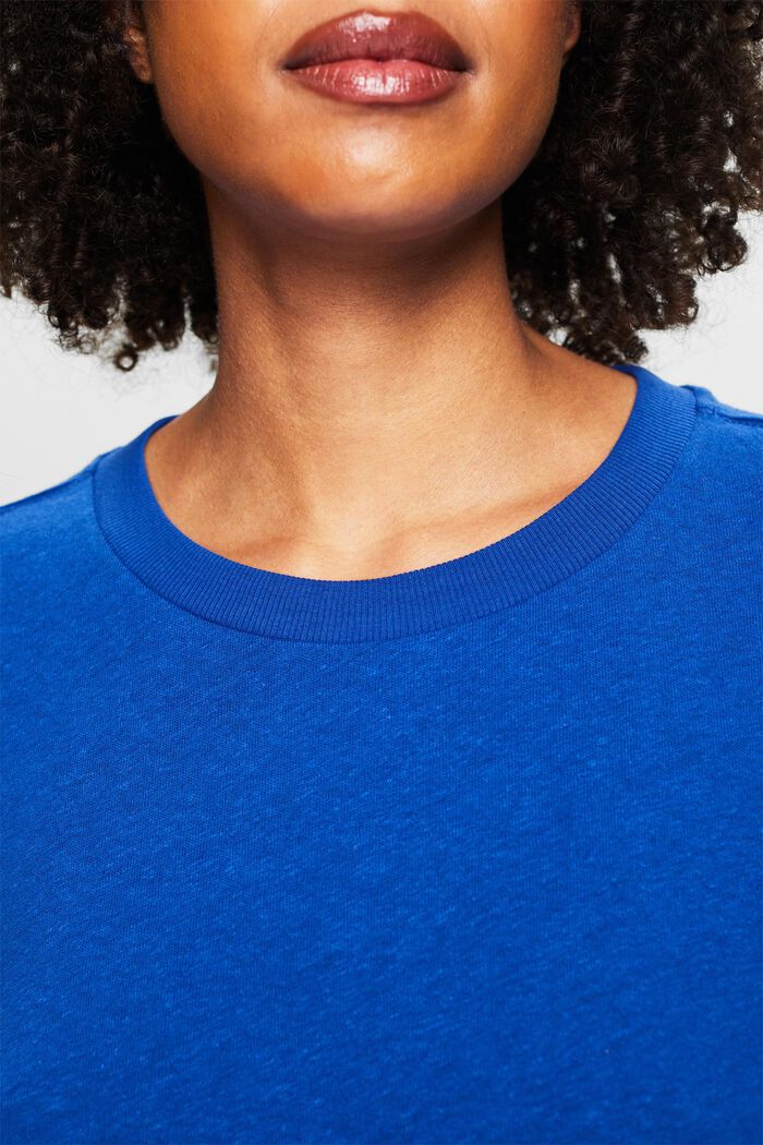 T-shirt van katoen en linnen, BRIGHT BLUE, detail image number 3