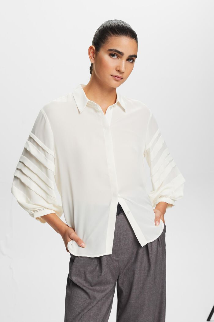 Geplooide overhemdblouse, OFF WHITE, detail image number 1