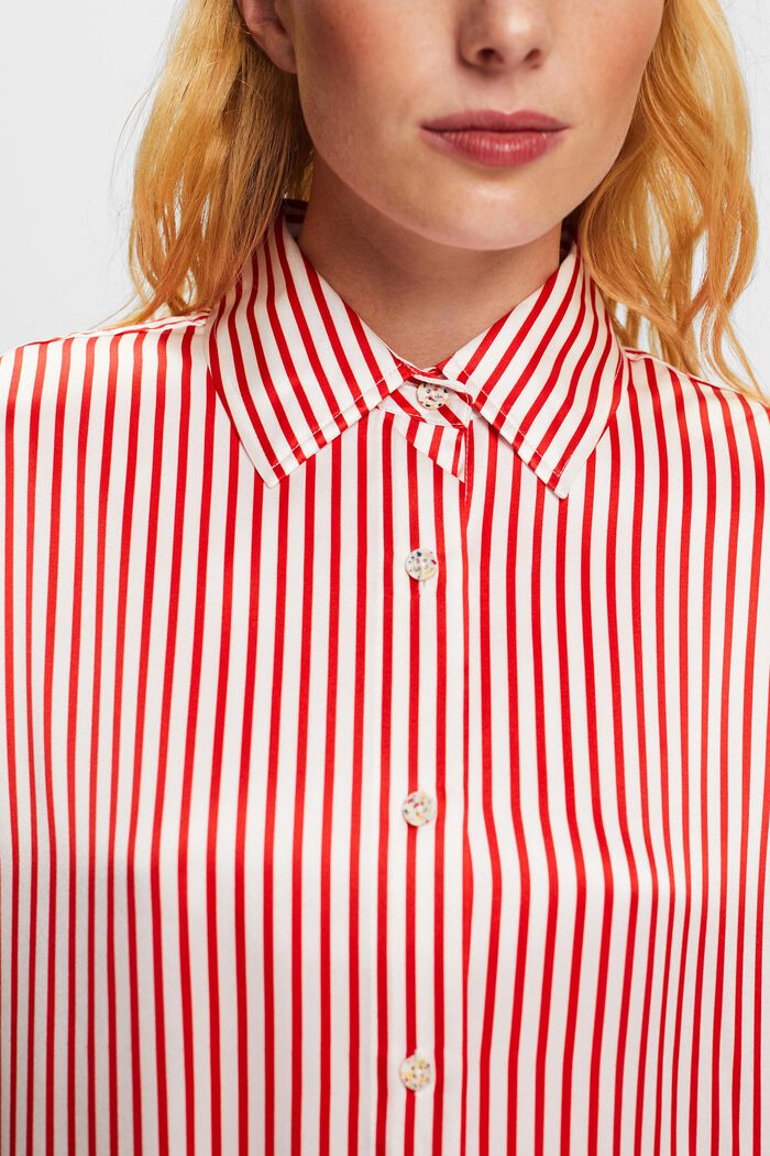 Gestreept shirt van zijde-charmeuse, DARK RED, detail image number 5