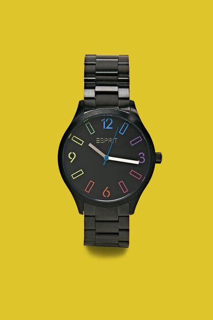 Edelstalen horloge met meerkleurige cijfers