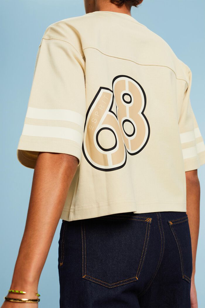 Cropped rugby-shirt met logo in collegestijl, LIGHT BEIGE, detail image number 2