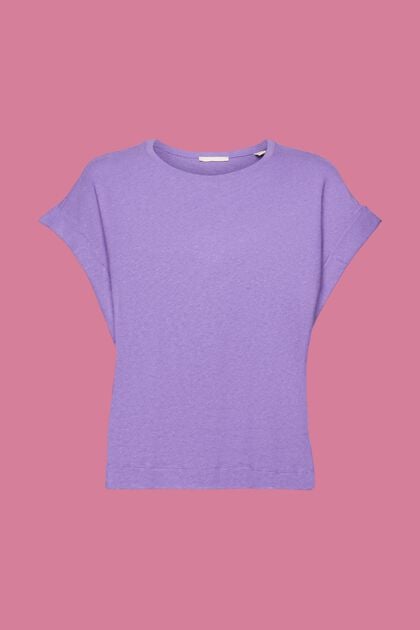 T-shirt en mélange de coton et lin, PURPLE, overview