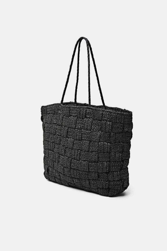 Tote bag van geweven stro, BLACK, detail image number 2