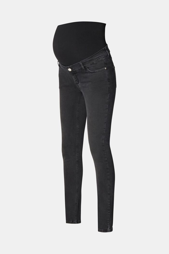 Skinny fit jeans met band over de buik, BLACK DARK WASHED, detail image number 4