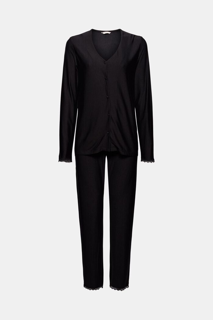 Gestreepte jersey pyjama, LENZING™ ECOVERO™, BLACK, detail image number 0
