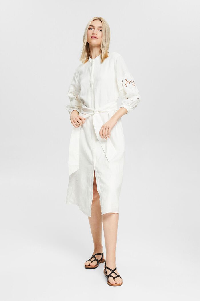 En lin : la robe-chemise dotée d´une ceinture à nouer, OFF WHITE, detail image number 1