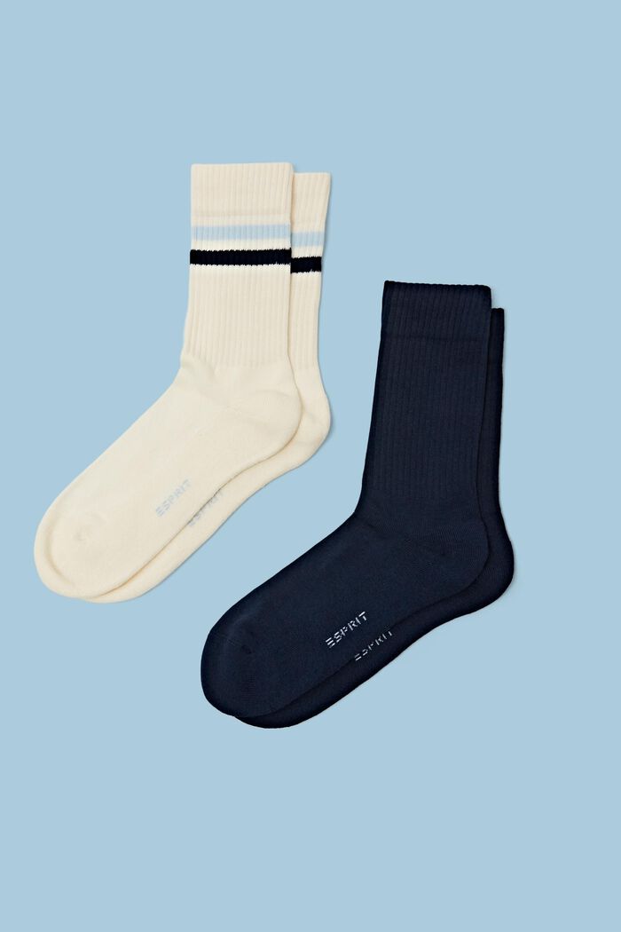 2-pak ribgebreide sokken, OFF WHITE/NAVY, detail image number 0