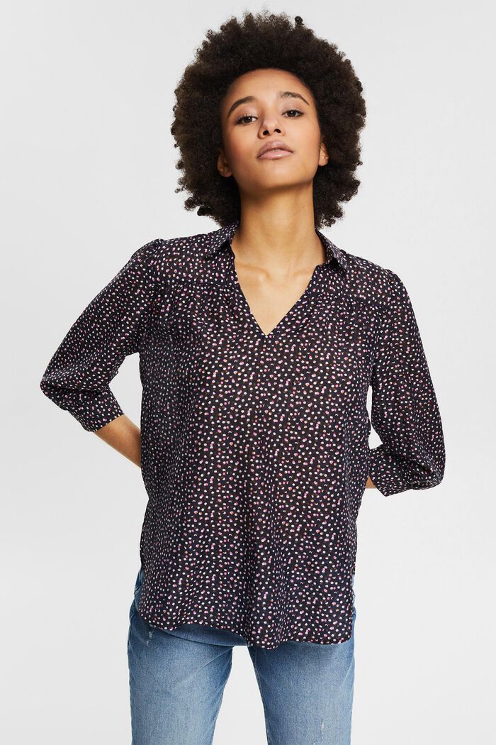 Met linnen: blouse met motief, NAVY, detail image number 0