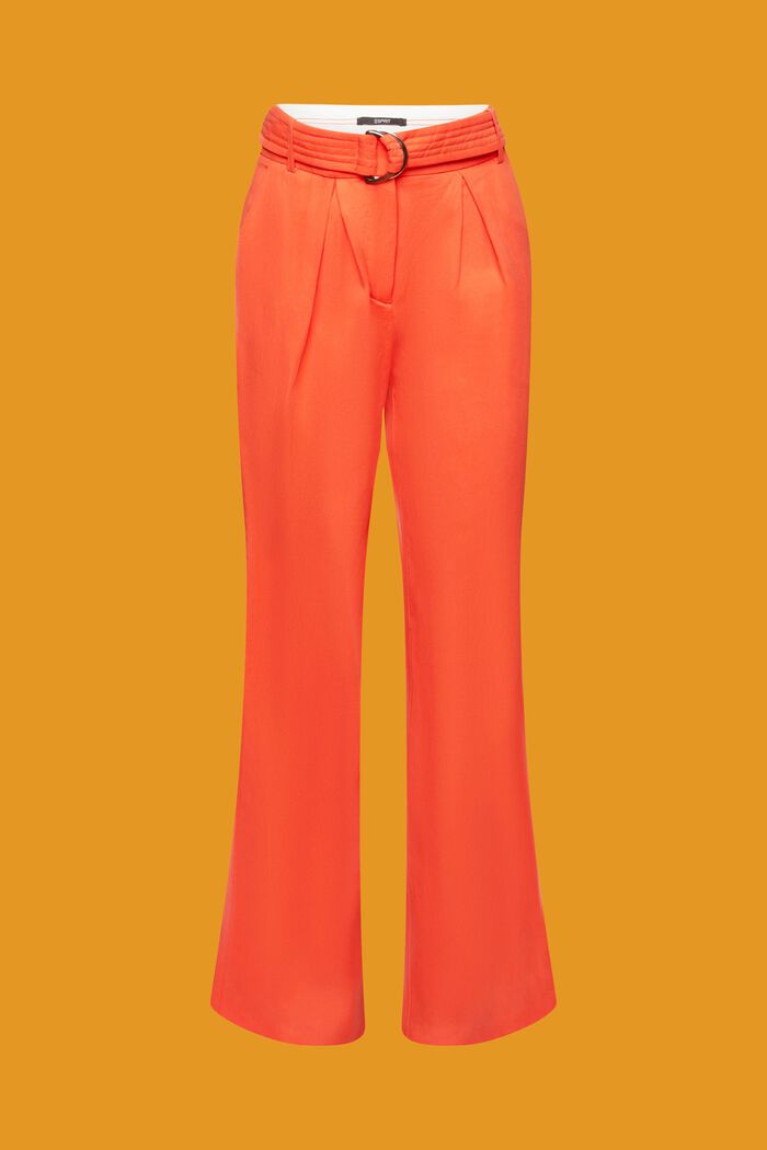 Pantalon à jambes larges et taille haute en lin mélangé doté d’une ceinture, ORANGE RED, detail image number 7