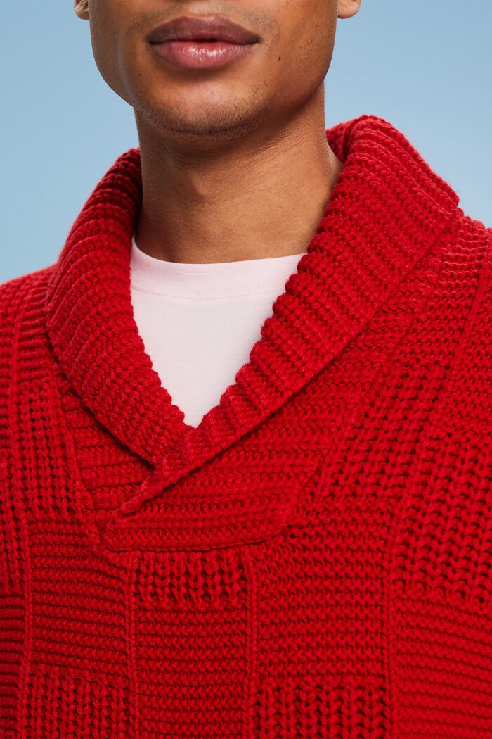 Grofgebreide trui met sjaalkraag, DARK RED, detail image number 3