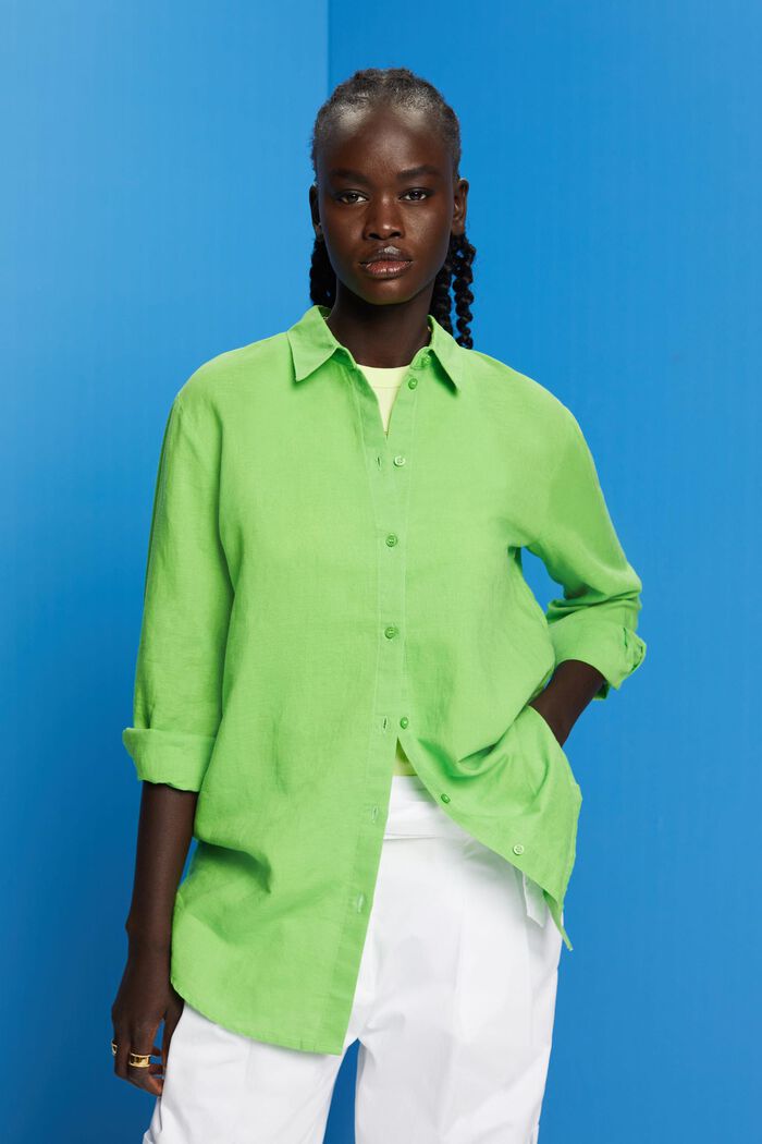 Overhemd van een mix van linnen en katoen, GREEN, detail image number 0