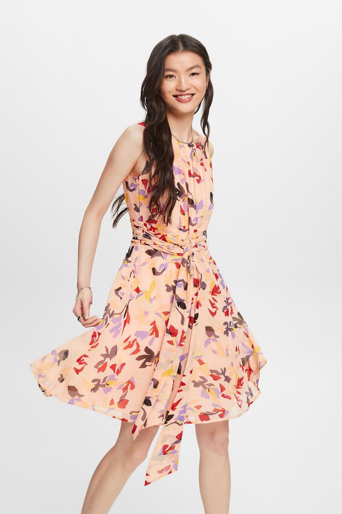 Chiffon jurk met print, NEW PASTEL ORANGE, detail image number 0