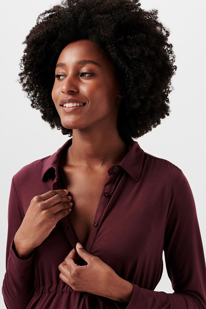 Jersey blouse met lange mouwen, LENZING™ ECOVERO™, PLUM BROWN, detail image number 0