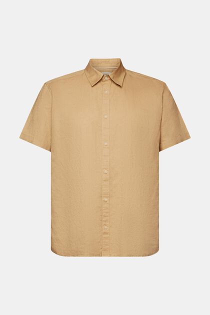 Shirt met korte mouwen van een linnen-katoenmix, BEIGE, overview