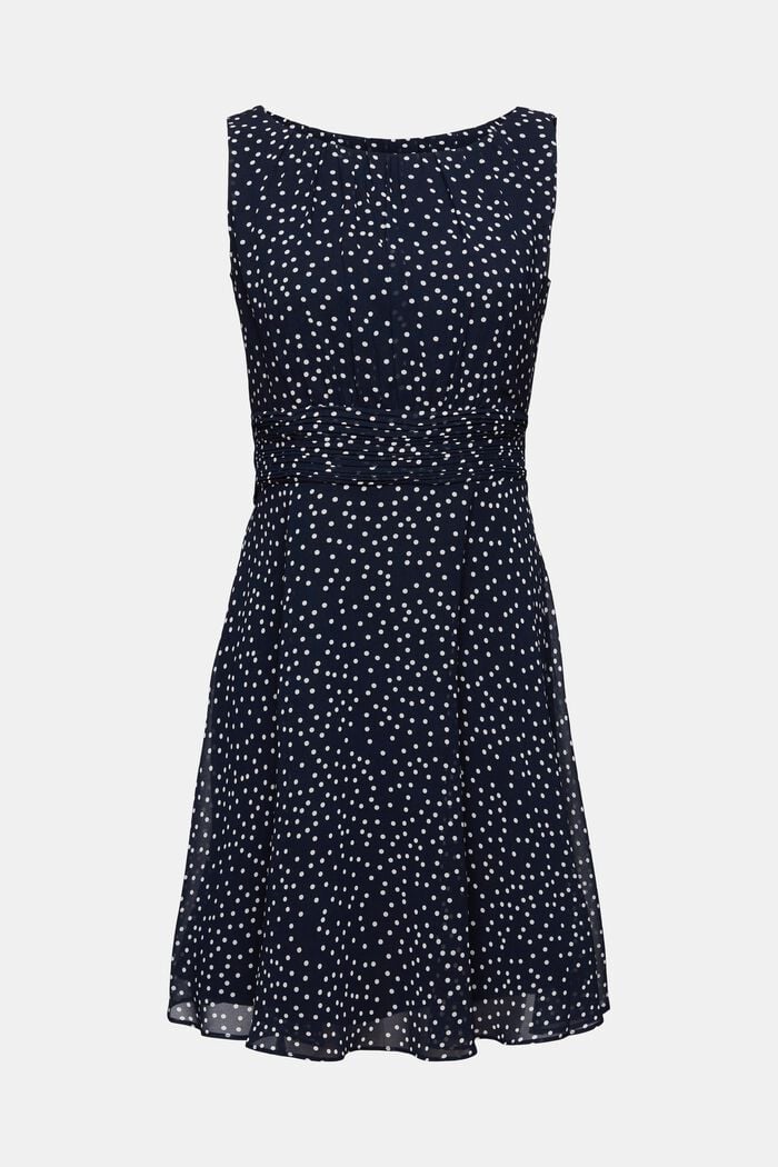 Gerecycled: chiffon jurk met gerimpelde taille, NAVY BLUE, detail image number 7