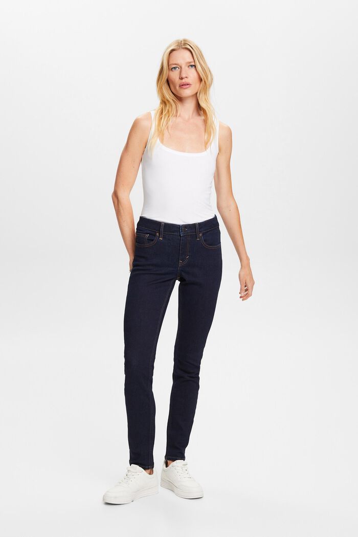 En matière recyclée : le jean stretch de coupe Slim Fit à taille mi-haute, BLUE RINSE, detail image number 5