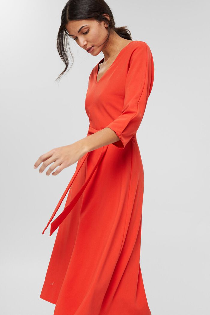 Gerecycled: midi-jurk met ceintuur, ORANGE RED, detail image number 5