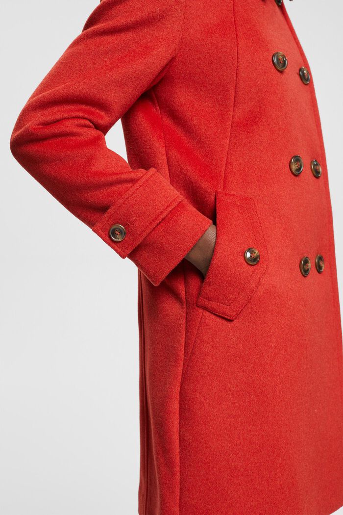 Manteau en laine mélangée à boutonnage croisé, ORANGE RED, detail image number 4