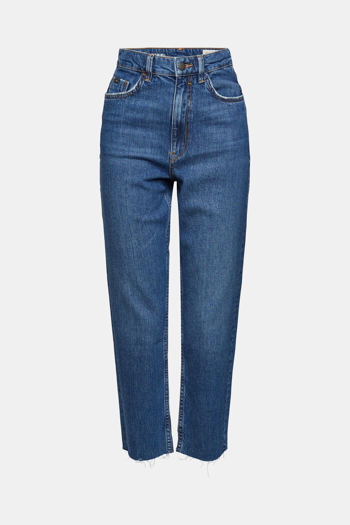 Cropped jeans van een katoenmix, BLUE DARK WASHED, detail image number 6