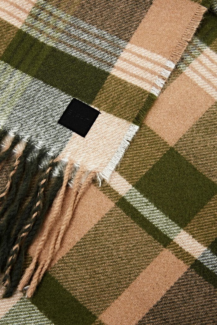 Geruite, geweven sjaal, KHAKI GREEN, detail image number 1