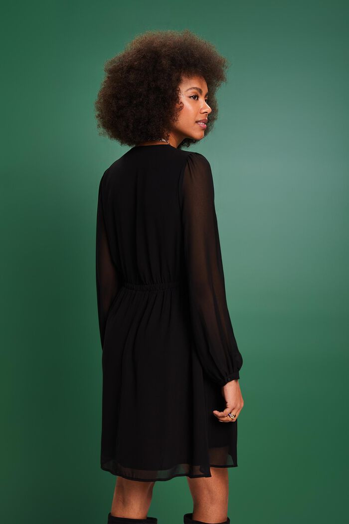 chiffon Mini-jurk met V-hals, BLACK, detail image number 2