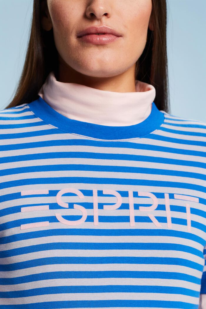 T-shirt en coton rayé à logo imprimé, LIGHT BLUE LAVENDER, detail image number 1