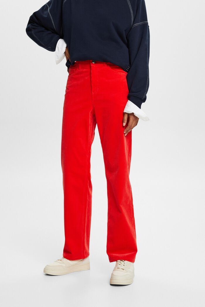 Straight fit corduroy broek met hoge taille, RED, detail image number 0