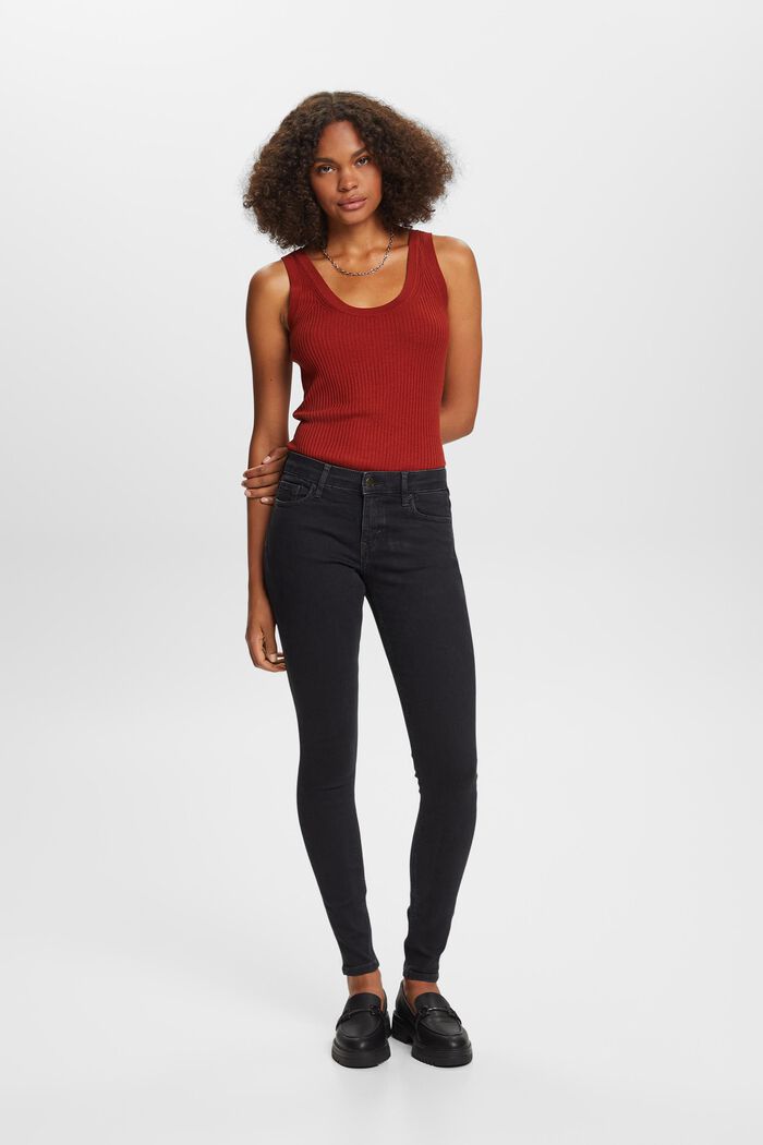 Gerecycled: skinny jeans met middelhoge taille, BLACK DARK WASHED, detail image number 5
