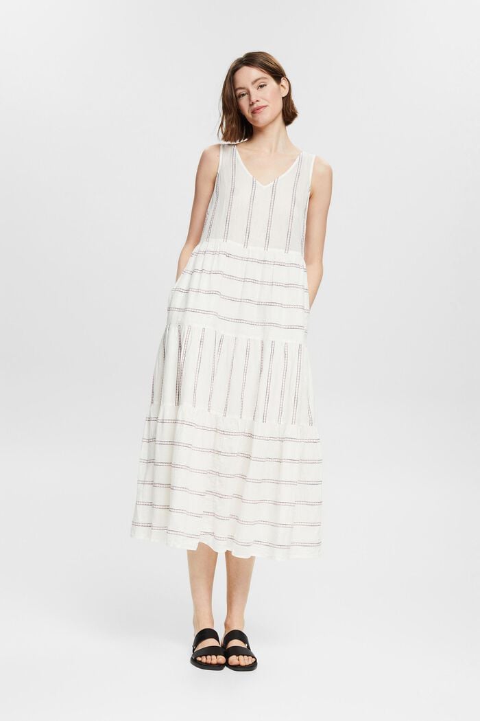Midi-jurk met geborduurde strepen, OFF WHITE, detail image number 0
