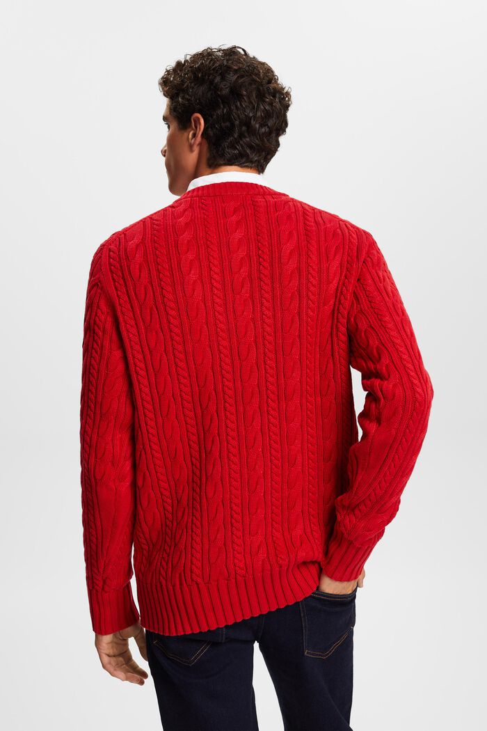 Katoenen trui met kabelpatroon, DARK RED, detail image number 4