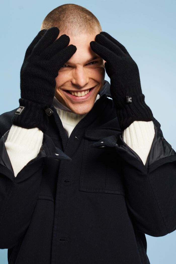 Gebreide handschoenen gevoerd met fleece, BLACK, detail image number 2