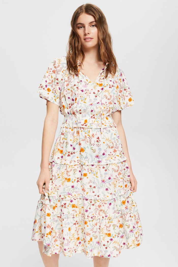 Midi-jurk met bloemenmotief, CREAM BEIGE, detail image number 0
