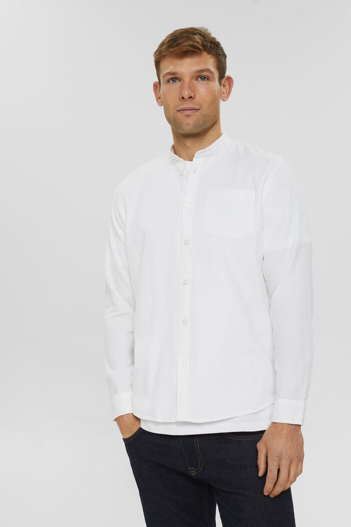 Overhemd van katoen met opstaande kraag, WHITE, detail image number 0