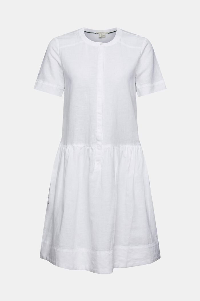 Van een linnenmix: jurk met knoopsluiting, WHITE, overview