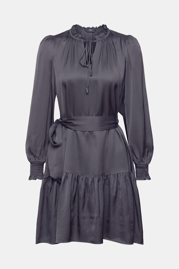 Satijnen jurk met gerimpelde kraag, LENZING™ ECOVERO™, ANTHRACITE, detail image number 2