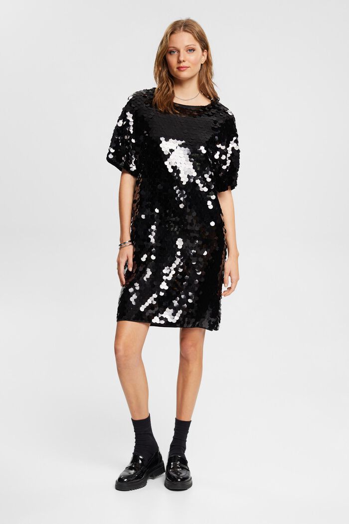 Mini-jurk met grote pailletten, LENZING™ ECOVERO™, BLACK, detail image number 5