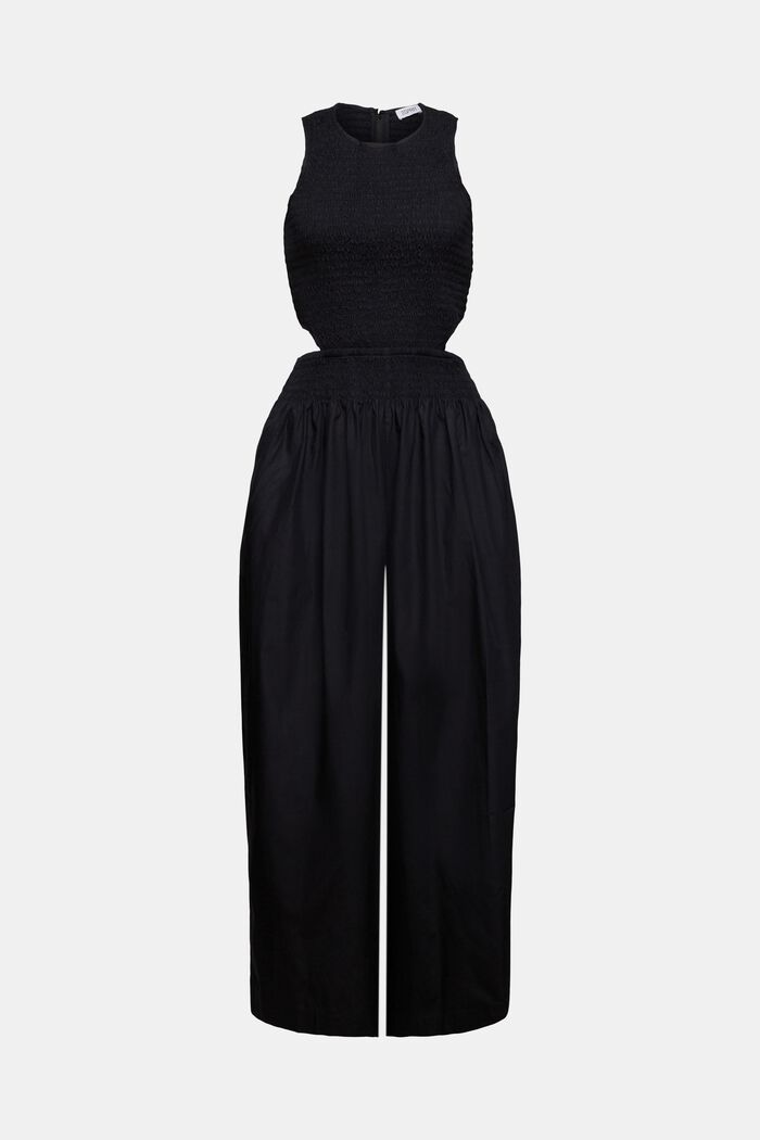 Gesmokte, popeline jumpsuit met cut-out, BLACK, detail image number 6
