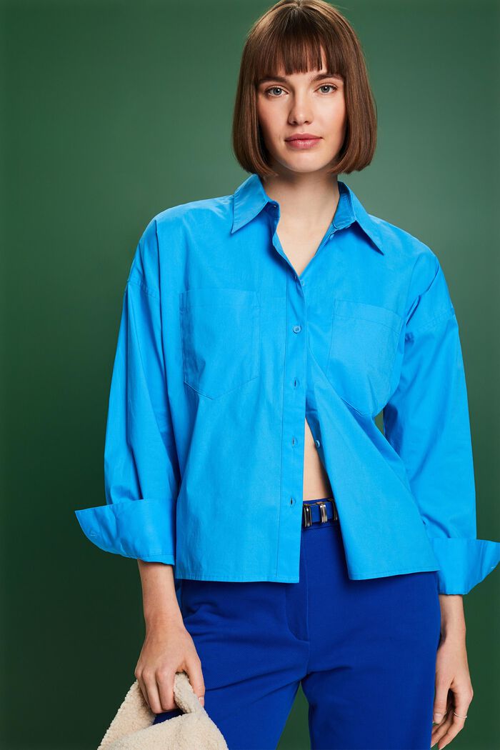 Overhemd van katoen-popeline met knoopsluiting, BLUE, detail image number 0