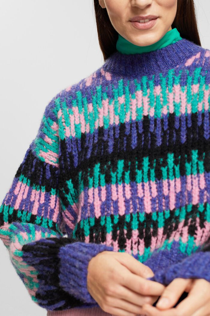 Meerkleurige stoere trui van een wolmix, BRIGHT BLUE, detail image number 2