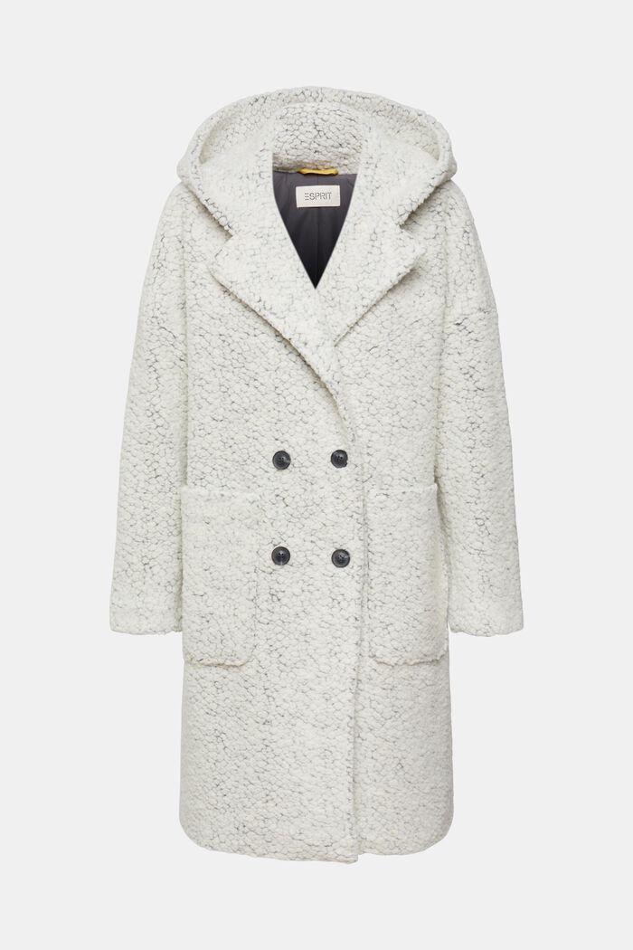 Manteau à capuche en peluche de laine mélangée, ICE, overview