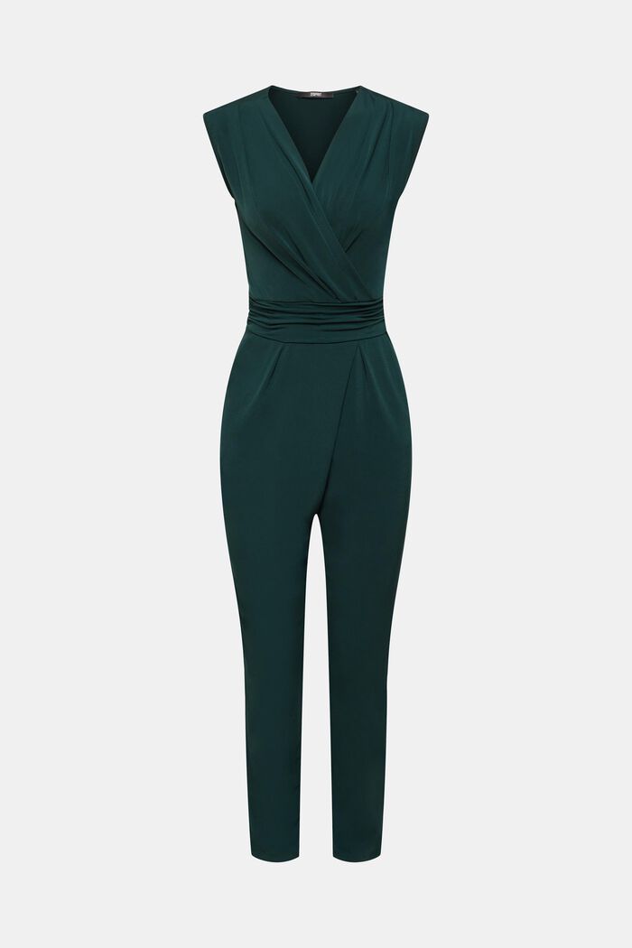 Jersey jumpsuit met wikkeleffect, DARK TEAL GREEN, detail image number 2