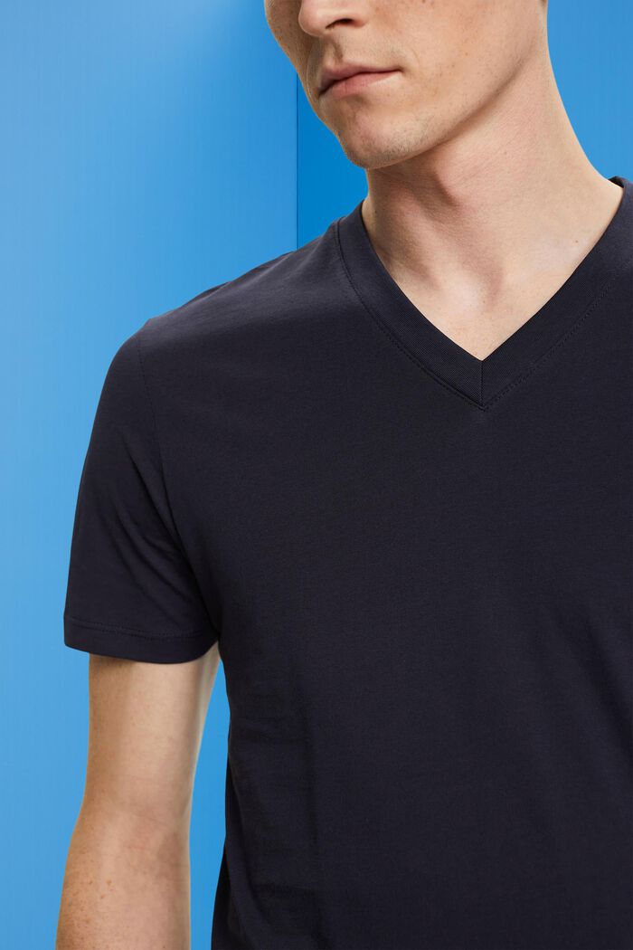 T-shirt en coton à encolure en V de coupe Slim Fit, NAVY, detail image number 2