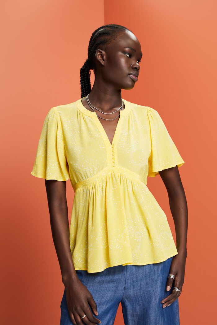 Gerimpelde blouse met print en strik op de achterkant, LIGHT YELLOW, detail image number 0