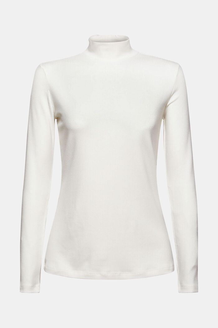 En lyocell (TENCEL™). T-shirt à manches longues et col droit, OFF WHITE, overview