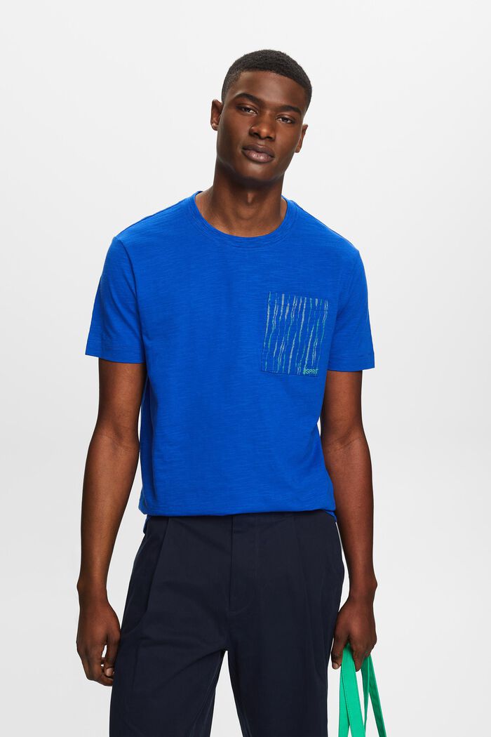 T-shirt en coton flammé à poche avec logo, BRIGHT BLUE, detail image number 0