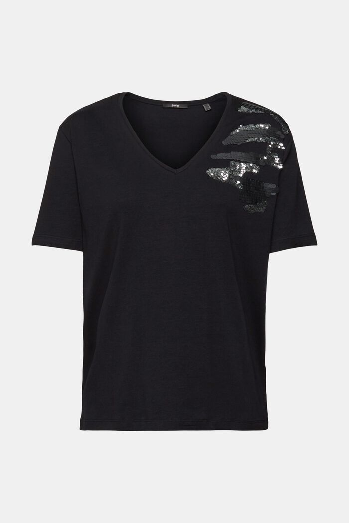 T-shirt met V-hals en pailletjes, BLACK, detail image number 5