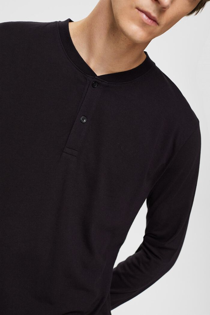 T-shirt col tunisien à manches longues, BLACK, detail image number 0