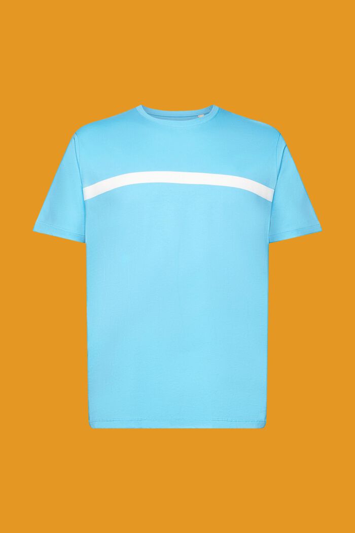 Katoenen T-shirt met contrasterende streep, TURQUOISE, detail image number 5
