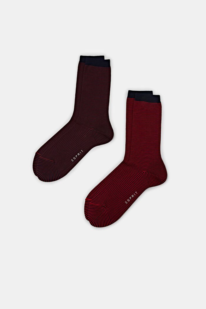 Set van 2 paar gestreepte, grofgebreide sokken, DARK RED / RED, detail image number 0