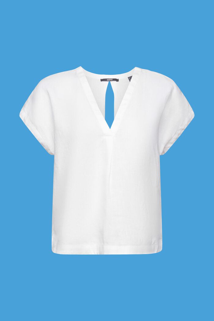 Linnen blouse met korte mouwen, WHITE, detail image number 6